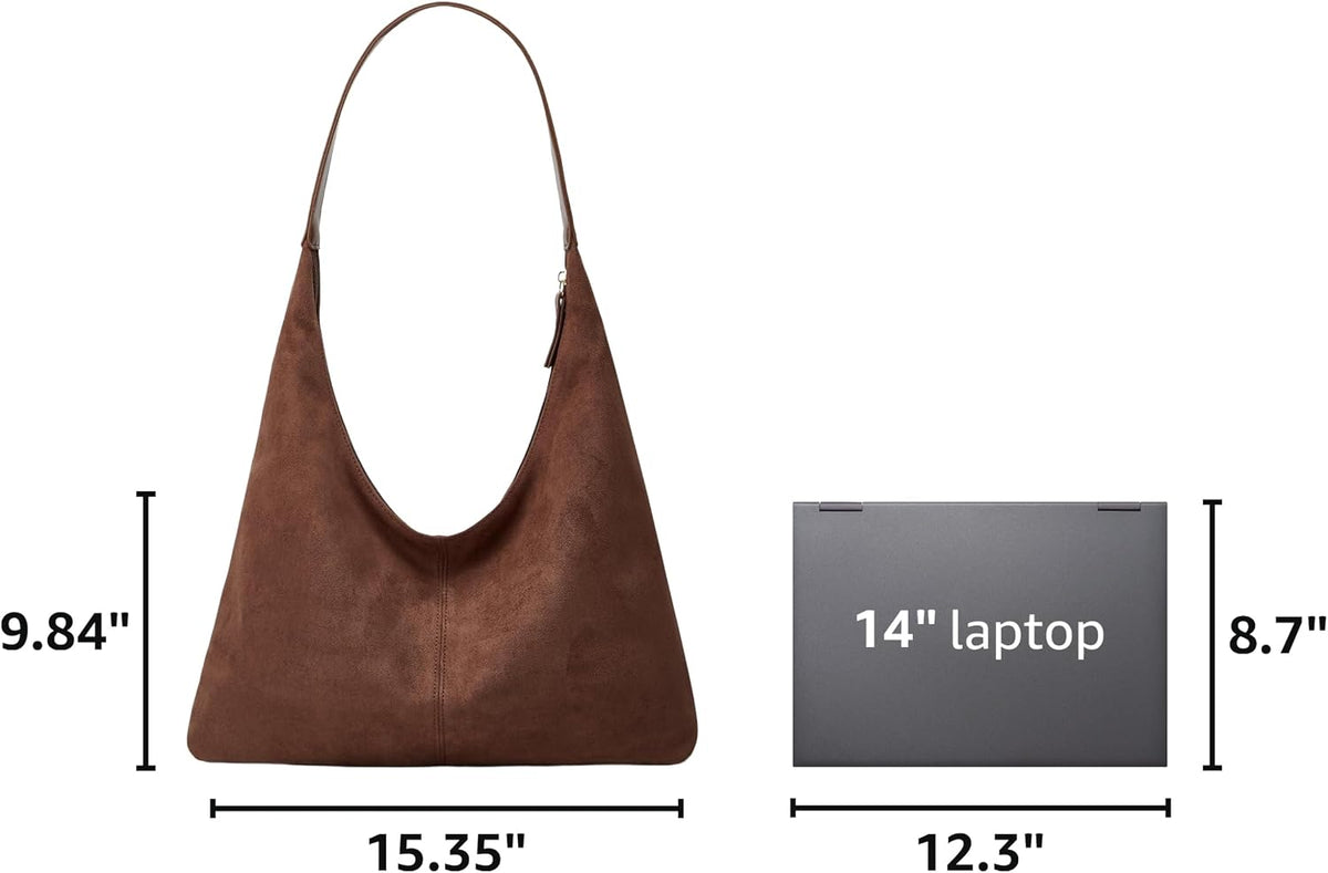 Trendy Faux Suede Shoulder Purse Bag Women Tote Hobo Purses Handbag Bags | Soft Suede,Large Capacity,Versatile Lightweight Brown Purses,Slouchy Everyday Work Gym Travel Weekend Tote Bag